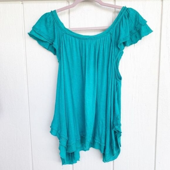 Free People Blue Ruffle Blue Tank Top Women's Size Small S - Picture 2 of 6
